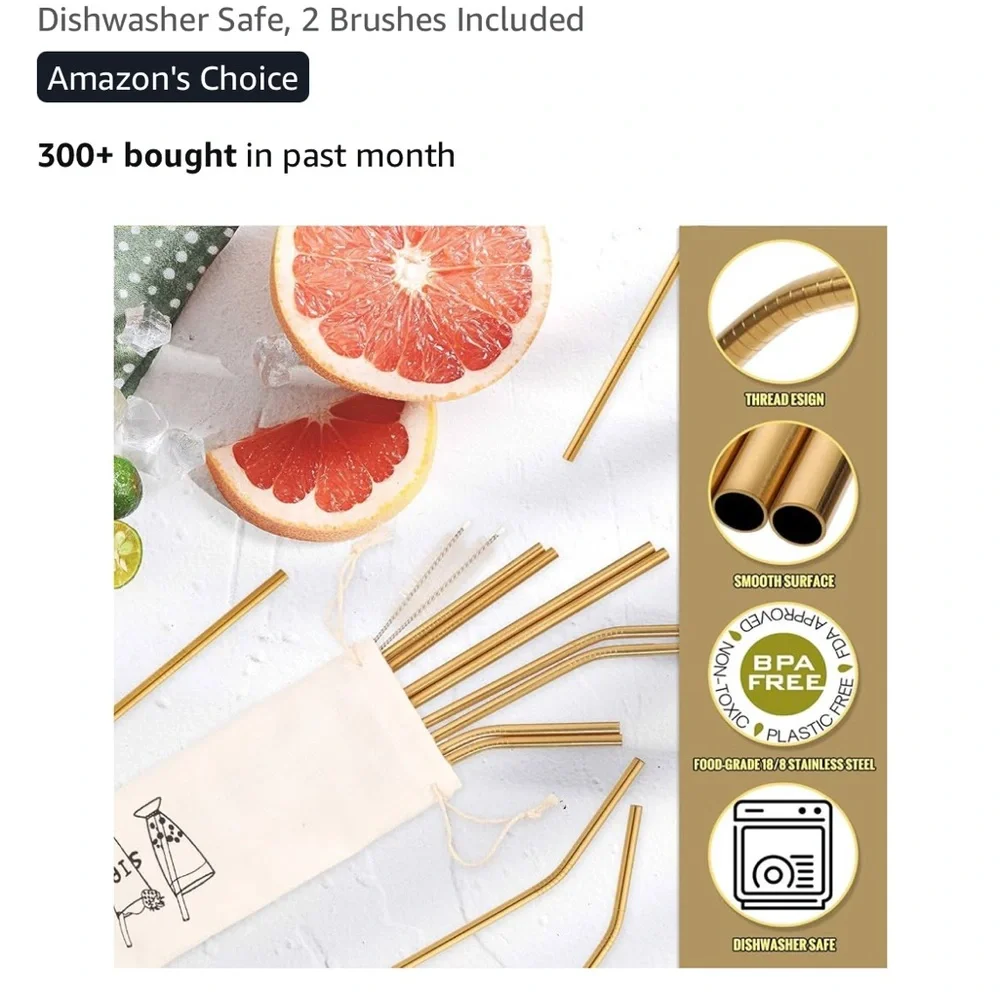 ❤️❤️❤️ Gold Stainless Steel Metal Straws Set of 12
